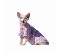 OMEM Striped Cat T Shirt for Sphynx Devon Rex, Cute Bow Detail Pink Mock Neck, 2 Colors Yellow Purple, Breathable Cotton Summer Top XS to XXXL (S-,purple)