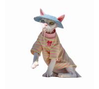 OMEM Striped Cat T Shirt for Sphynx Devon Rex, Cute Bow Detail Pink Mock Neck, 2 Colors Yellow Purple, Breathable Cotton Summer Top XS to XXXL (M+,yellow)
