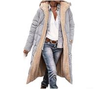 omen's Reversible Winter Coat Hooded Long Jacket Thickened Warm Outerwear Casual Straight Fit Solid Color Parka for Autumn Daily Wea(L Silver)