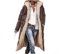 omen's Reversible Winter Coat Hooded Long Jacket Thickened Warm Outerwear Casual Straight Fit Solid Color Parka for Autumn Daily Wea(L Brown)