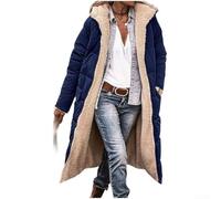 omen's Reversible Winter Coat Hooded Long Jacket Thickened Warm Outerwear Casual Straight Fit Solid Color Parka for Autumn Daily Wea(L Blue)