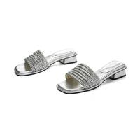 Omeslike Stylish Flat Sandals for Women - Summer Beach Holiday Essentials, Breathable Slides Perfect for Walking, Travel & Driving,Silver,6 UK