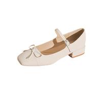 Omeslike Wide Width Mary Jane Pumps for Petite Women - Adjustable Ankle Strap Ballet Flats - Cloud-Comfort for Narrow Feet - Perfect for Wedding, Travel,White,3 UK