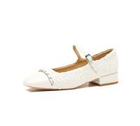 Omeslike Women' Adjustable Strap White Ballet Flats - Low Heel Mary Jane Pumps - Slip-Resistant Comfort for Wedding, Party, Travel, Walking & Driving,White,4.5 UK