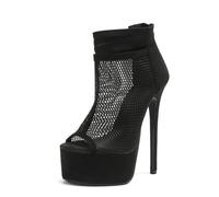 Omeslike Women's 16cm Stiletto Heel Sexy See-Through Mesh Open Toe Platform Sandals - Must-Have Wedding Party Shoes,Black,4 UK