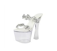 Omeslike Women's 17cm Block Heel Transparent Platform Sandals - Party Heels for Date Night, Wedding Guest, Vacation Beach,Clear,2.5 UK