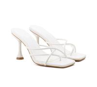 Omeslike Women's 8cm Heel Square-Toe Sandals - Flip Flops with Comfort Arch Support, Versatile Party Shoes for Vacations, Weddings,White,4 UK
