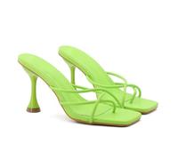 Omeslike Women's 8cm Heel Square-Toe Sandals - Flip Flops with Comfort Arch Support, Versatile Party Shoes for Vacations, Weddings,Green,3 UK