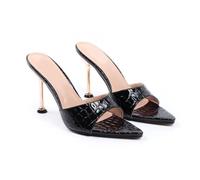 Omeslike Women's 9.5CM Stiletto Heel Sandals - Comfort Arch Support Pointed-Toe Summer Holiday Shoes for Wedding, Evening Party, Date Night,Black,6.5 UK