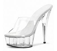 Omeslike Women's Clear Platform Mules Sandal, 6IN Stiletto Heels Slip on Heeled Slippers, for Party Wedding Dress Dating Daily Pumps Shoes,Clear,36