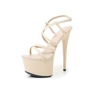 Omeslike Women's Comfortable Ultra High Heels for Wide Feet - Platform Sandals with Ankle Strap for Weddings, Prom Night, Special Events,Beige,7 UK