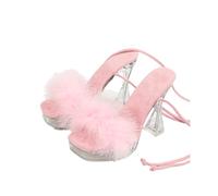 Omeslike Women's Crisscross Strappy Transparent Chunky Block Heel Sandals - for Dating, Vacation, Club Night, Wedding Events,Pink,7 UK
