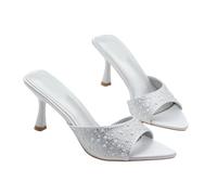 Omeslike Women's Elegant Stiletto Heel Sandals - Summer Classic Pointed Toe Dressy Heels, for Weddings, Parties, Vacation,Silver,6 UK