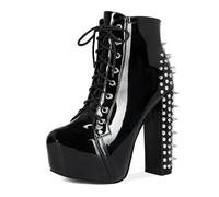 Omeslike Women's Gothic Studded Chunky Heel Ankle Boots - Punk Rock Platform Booties, for Concerts, Night Out, Halloween,Black,6.5 UK
