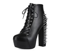 Omeslike Women's Gothic Studded Chunky Heel Ankle Boots - Punk Rock Platform Booties, for Concerts, Night Out, Halloween,Black,4.5 UK