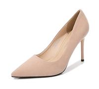 Omeslike Womens Heels, 3.5 Inch High Heels for Women, Stiletto Pumps, Closed Pointed Toe Office Lady Wedding Party Elegant Dress Heeded Shoes,Apricot color,46
