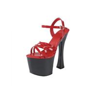 Omeslike Women's Narrow Fit Ankle Strap Platform Sandals - Pole Dance High Heels for Small Feet, for Nightclub, Glamorous Party,Black,6 UK