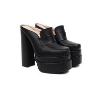 Omeslike Women's Outdoor Closed Toe Block Heel Platform Mules - 15cm High Heel Slides Sandals for Show Party Nightclub,Black,2 UK