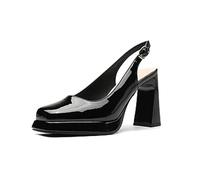 Omeslike Women's Platform Mary Jane Pumps - 9cm Chunky Heel Square Toe Wedding Shoes for Bridal Prom, Party, Daily Wear,Black,6 UK