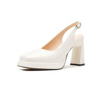 Omeslike Women's Platform Mary Jane Pumps - 9cm Chunky Heel Square Toe Wedding Shoes for Bridal Prom, Party, Daily Wear,White,2.5 UK