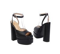 Omeslike Women's Platform Peep Toe Evening Pumps - Comfortable High Heels for All Night - 15cm Extra High Block Heels,Black,4 UK