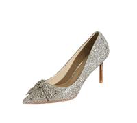 Omeslike Women's Rhinestone Bow Pointed Toe 8cm Stiletto High Heels - Comfortable Dress Pumps for Wedding,Prom & Special Occasions,Silver,2.5 UK