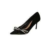 Omeslike Women's Rhinestone Bow Pointed Toe 8cm Stiletto High Heels - Comfortable Dress Pumps for Wedding,Prom & Special Occasions,Black,4.5 UK