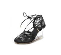 Omeslike Women's See-Through Wedge Platform Sandals - Casual Walking Shoes for Wedding, Party, Date Nights, Cocktail Parties,Black,4.5 UK