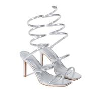 Omeslike Women's Sexy Snake Wrap Ankle Strap Summer Sandals - 9cm Sexy Stiletto Heels for Nightclub, Wedding Bride Prom Party Formal Occasion,Silver,7 UK