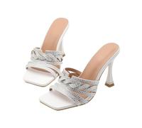 Omeslike Women's Sexy Stiletto Heel Sandals - Bridal High Heels for Evening Party, Vacation, Weddings - for Narrow/Wide Feet - 3.7 Inch Heel,White,6 UK