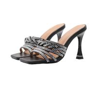 Omeslike Women's Sexy Stiletto Heel Sandals - Bridal High Heels for Evening Party, Vacation, Weddings - for Narrow/Wide Feet - 3.7 Inch Heel,Black,6.5 UK