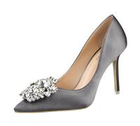 Omeslike Womens Sparkly Rhinestone Vintage Pumps, 4inch/10cm Stiletto Pumps Wedding Bridal Party Dress Shoes,Gray,38
