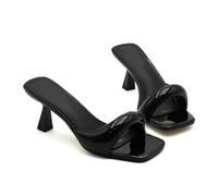 Omeslike Women's Square-Toe Slip-On Sandals - 7CM Low Heel Comfort Slides with Arch Support - Summer Casual Shoes for Travel, Daily Walking,Black,6 UK