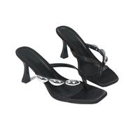 Omeslike Women's Square-Toe Stiletto Heel Flip Flop Sandals - Thong Sandals for Casual Outings & Weddings, Comfort Beach Shoes,Black,7 UK