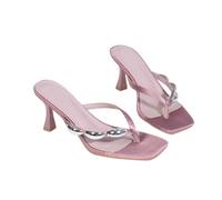 Omeslike Women's Square-Toe Stiletto Heel Flip Flop Sandals - Thong Sandals for Casual Outings & Weddings, Comfort Beach Shoes,Pink,4.5 UK