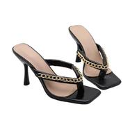 Omeslike Women's Square-Toe Stiletto Heel Flip Flop Sandals - Thong Sandals for Wedding, Party, Date Night, Festival,Black,5 UK