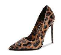 Womens Stiletto Heels Leopard Print Pumps, Closed Pointed Toe High Heel, Fashion Office Wedding Bride Party Office Business Shoes,Brown,39