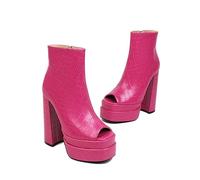 Omeslike Women's Stone Pattern Square Toe Peep Toe Platform Ankle Boots, 15cm Block Heel Nightclub Performance Heels,Pink,6 UK