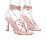 Omeslike Women's Strappy High Heel Sandals for Wide Calves - Date Night & Wedding Bride Party Heels, Versatile Walking Comfort Stiletto,Pink,3 UK