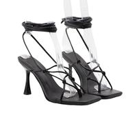Omeslike Women's Strappy High Heel Sandals for Wide Calves - Date Night & Wedding Bride Party Heels, Versatile Walking Comfort Stiletto,Black,4 UK