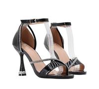 Omeslike Women's Summer Sandals with 10cm Stiletto Heels - Wedding Guest Heels for Wide Feet, for Casual Walking, Dating, Formal Events,Black,6.5 UK