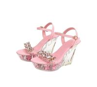 Omeslike Women's Transparent Platform Wedge Sandals - 4.3 Inch Heels Ankle Strap Sandals for Prom, Party, Night Out, Walking,Pink,3 UK
