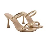 Omeslike Women's Two-Strap Open Toe Sandals - Versatile Fashion Stiletto High Heels for Club, Wedding, Evening Parties,Beige,4 UK