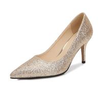 Omeslike Womens Versatile Low Stiletto Heels Pumps, 3 inch Heels Fashion Classic Elegant Office Wedding Party Prom Dress Shoes,Gold,38