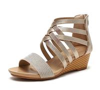 Omeslike Women's Vintage Wedge Platform Heeled Sandals,Summer Casual Simple Dress Sandal,Comfortable Vacation Travel Beach Shoes,Nude,38