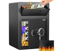 Omethey 2.2 Cub Safe Box with Drop Slot, Black, Electronic Combination Lock, Alarm System, Floor & Wall Mount