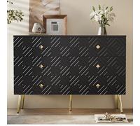 ometric Kitchen Sideboard with Diamond Knobs 6 Der Sto Cabinet Metal Legs 120x40x80 cm Black Buffet for Dining Room Slish Modern Fur