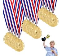 Omevett 12 PCS Medals for Children, Metal Gold Medals Sports Day Medals Winners Medals for Kids Adults with Trophies Carving Pattern and Ribbon for Awards Sports Football Party Olympic Style