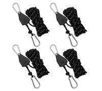 Omevett 4 Pcs Heavy Duty Ratchet Ropes 1/8 Inch 4mm Adjustable Grow Light Rope Ratchet Hangers Reflective Cord Tent Guide Rope with Aluminum Adjuster for Grow Room Equipment Flowers Plants