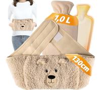 Omevett Hot Water Bottle Belt 3 in1, 1L Hot Water Bottles Natural Rubber with 130cm Adjustable Belt, Portable Hot Water Bag, Leak-Proof with Lid, Removable, for Neck, Period Pain, Shoulder, Waist Warm